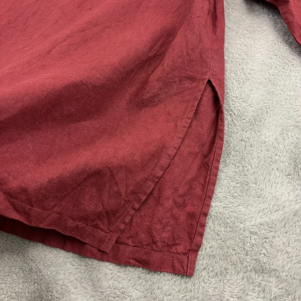VTG Eileen Fisher Irish Linen Stand Collar Mandarin Shirt Womens‎ S Burnt Red